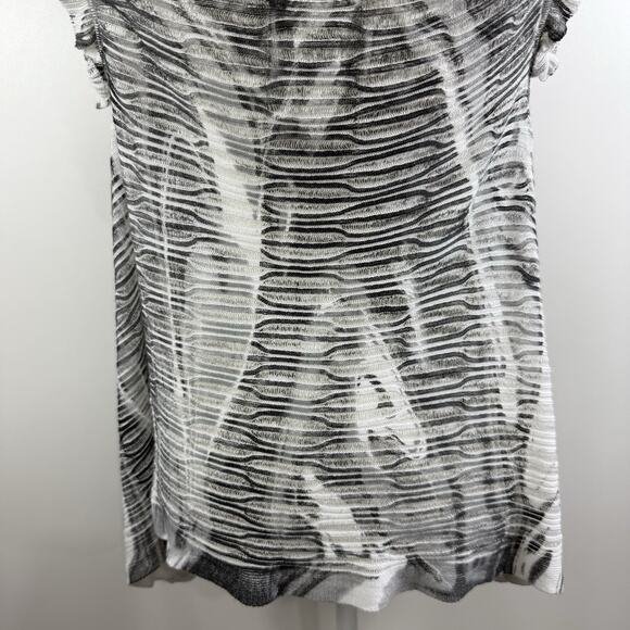 Alberto Makali Black White Sweater Open Front Vest Small Ruffle Knit Lightweight - Picture 9 of 13